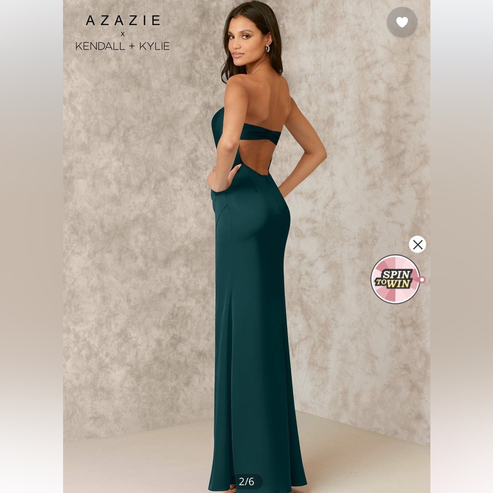 Azazie Kendall + Kylie strapless stretch satin sheath gown